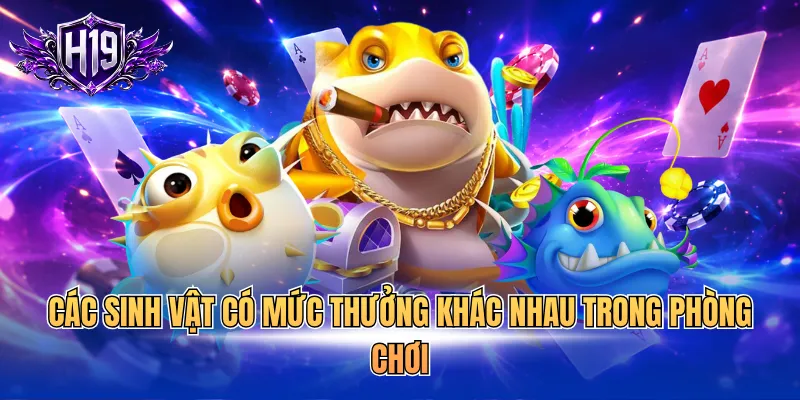 Các sinh vật có mức thưởng khác nhau trong phòng chơi