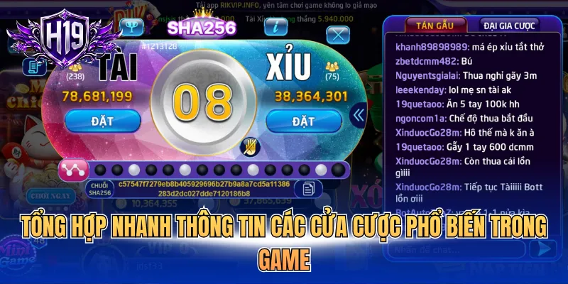 Tổng hợp nhanh thông tin các cửa cược phổ biến trong game